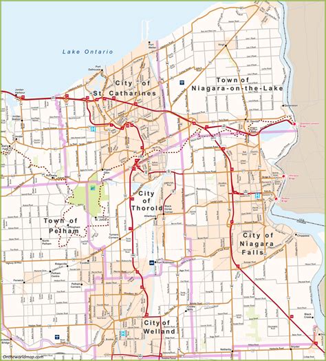 St. Catharines - Niagara Falls Area Road Map - Ontheworldmap.com