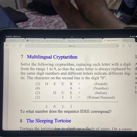 ↑fsjm.chC7 Multilingual CryptarithmSolve the following cryptarithm ...
