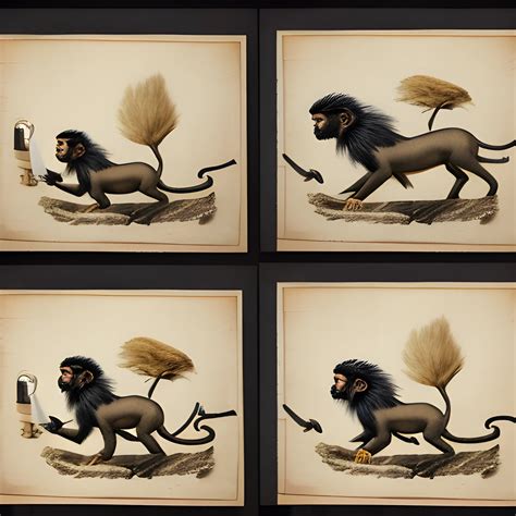 five images of a monkey that is using shaving blade to take off ...