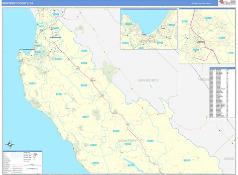 Monterey County, CA Zip Code Wall Map Basic Style by MarketMAPS - MapSales