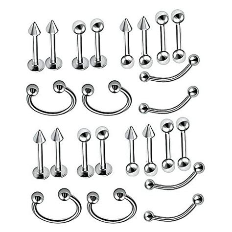 MEENAZ Body Piercing Surgical Jewelry Set Silver Navel Barbell Eyebrow ...