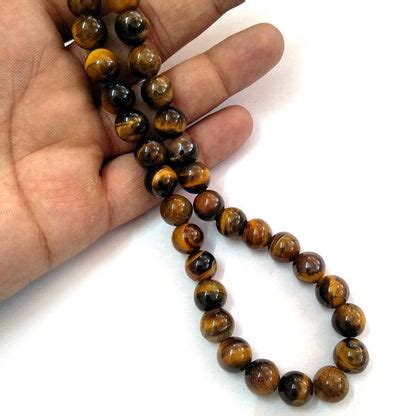Tiger Eye 10 mm Round Loose Beads 35-40 pcs for Making Bracelet Mala ...