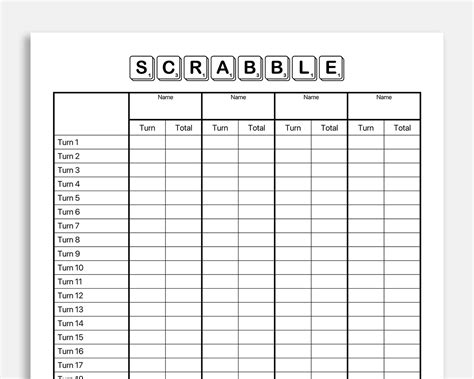 Scrabble Score Card. Printable Scrabble Score Sheet. Scrabble Score Pad ...