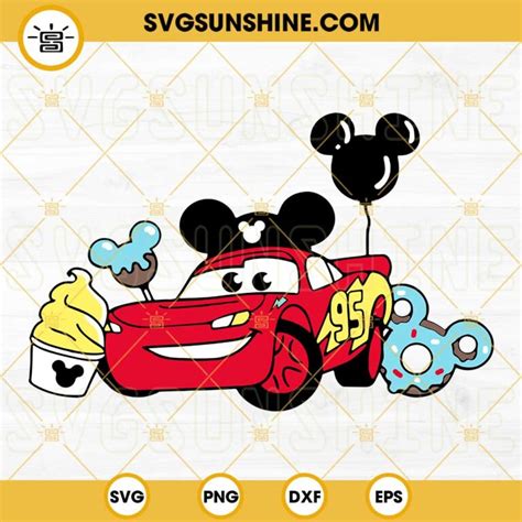 Cars Lightning Mcqueen 95 Mouse Ears SVG, Disneyland Snacks Lightning ...
