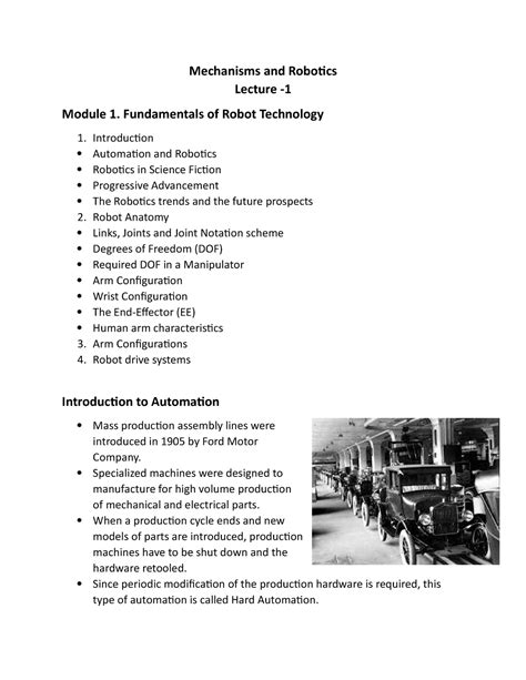 Lecture 1 - Mechanisms and Robotics - Mechanisms and Robotics Lecture ...