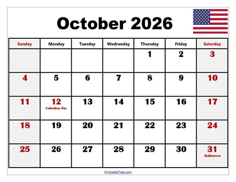 Calendar October 2026 Printable Free - Free Printable Templates