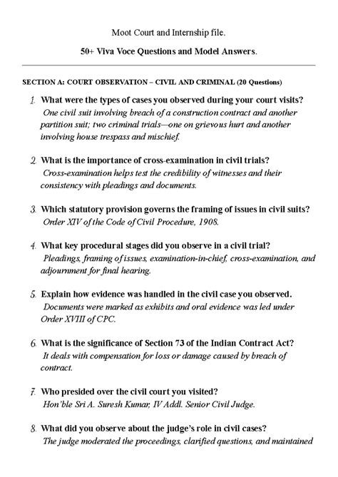 Moot Court & Internship: Viva Voce Q&A Insights and Observations - Studocu