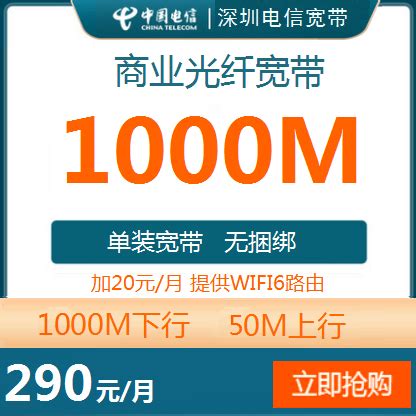 商务单宽带1000M(上行50M)：290元包月