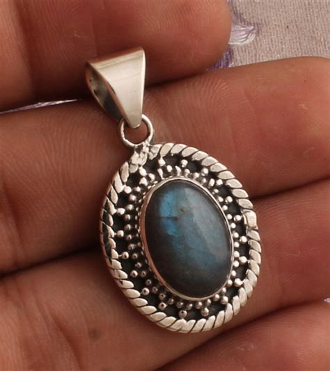 Labradorite Silver Pendant 925 Sterling Silver Oval Shape - Etsy India