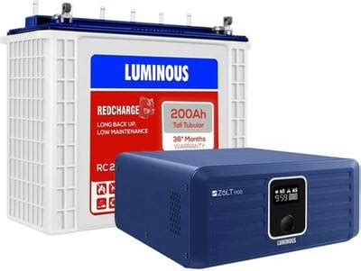 LUMINOUS Zolt 1100 Inverter with RC25000 200 Ah Tall Tubular Battery ...