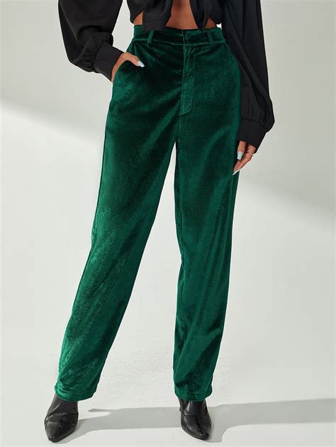 High Waist Slant Pockets Velvet Trousers | Velvet trousers, Womens ...