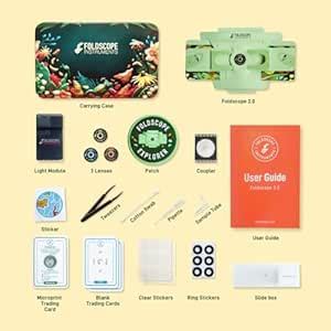 Foldscope Explorer Kit: Educational Microscope, Green, LED Light, Metal ...