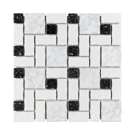 Academy Porcelain Mosaic Floor and Wall Tile, White and Black | Mosaic ...