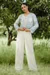Buy Blue Silk, Crepe, Denim Tassels, Sequins, Beads Open Embroidered ...