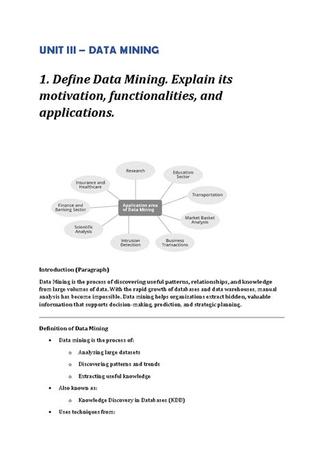 UNIT III – DATA MINING: Concepts, Techniques, and Applications - Studocu