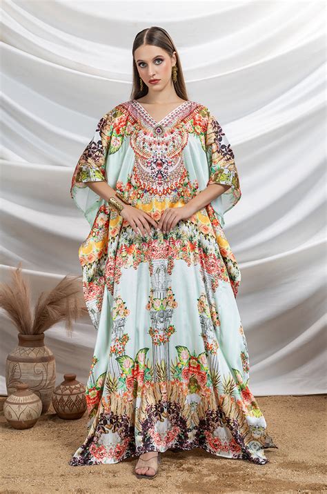 Aurora Royal Soft Satin Women Kaftan with Rhinestones – Label Aarna