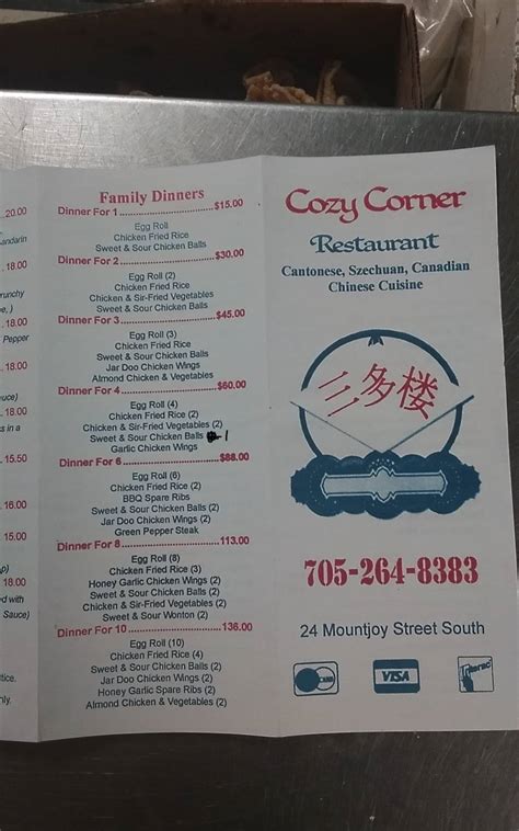 Menu at Cozy Corner Restaurant, Timmins