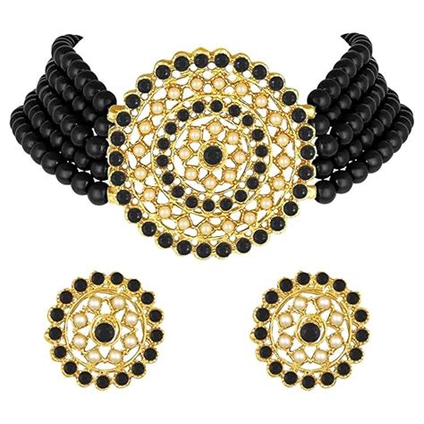 Peora Gold Plated Pearl Diamond Kundan Choker Necklace with Round ...