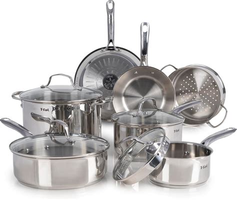T-fal Gourmet Stainless Steel Cookware Set 11 Piece, Induction, Oven ...
