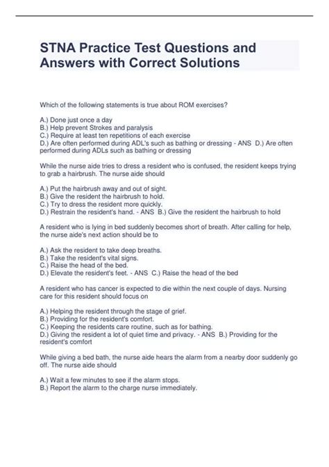 STNA Practice Test Questions and Answers with Correct Solutions - STNA ...