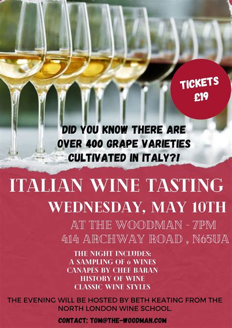 Italian Wine Tasting Wednesday 10th May from 7pm @ £19 - The Woodman