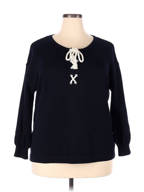 Talbots Color Block Polka Dots Navy Blue Pullover Sweater Size 2X (Plus ...