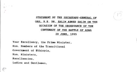 Statement for the Centenary of the Battle of Adwa | Salim Ahmed Salim