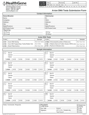 1-877-371-1551 Avian DNA Tests Submission Form - Fill and Sign ...