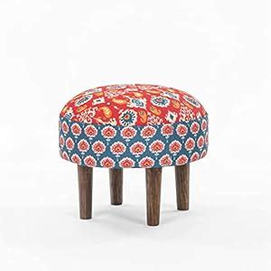 Chumbak Begum Foot Rest - Red & Blue Ikkat (1 Seater Footrest, Sheesham ...