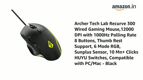 Watch Archer Tech Lab Recurve 300 Wired Gaming Mouse,12000 DPI with ...