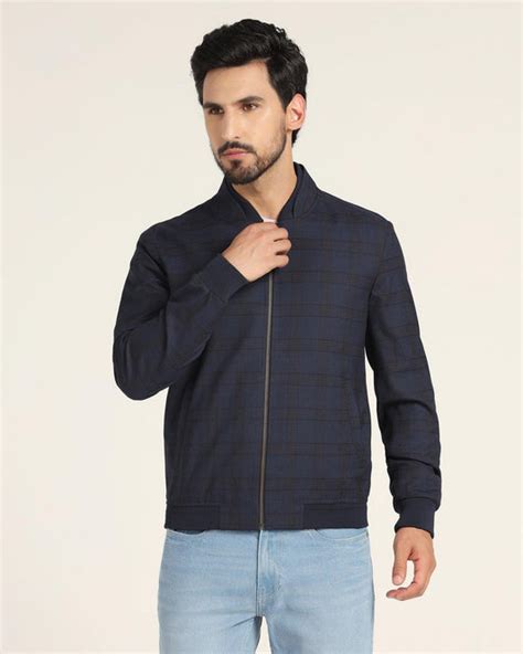 Buy Bomber Charcoal Check Zipper Jacket from Blackberrys