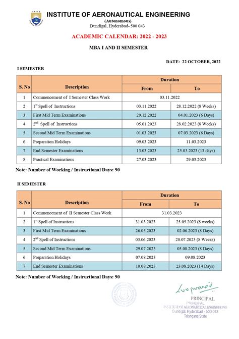 Academic Calendar | IARE, Best Engineering College