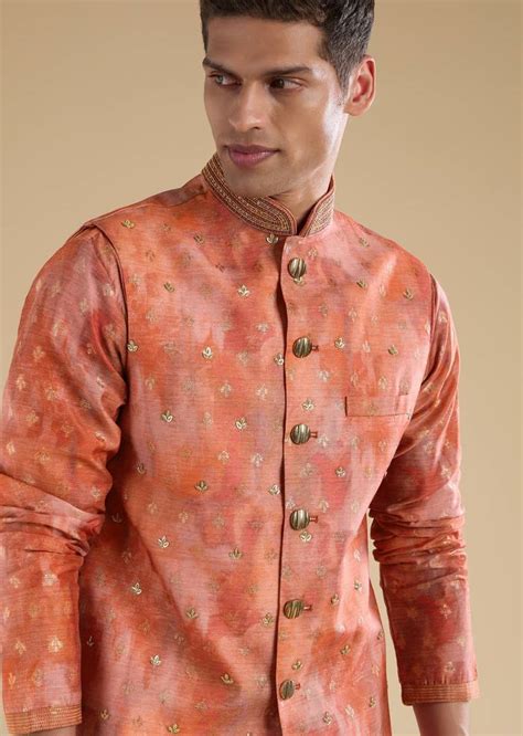Red Embellished Silk Kurta Jacket Set