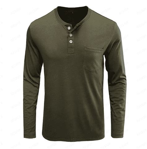 Long Sleeve Shirts for Men Henley Shirt Crew Neck Buttons Solid Color ...