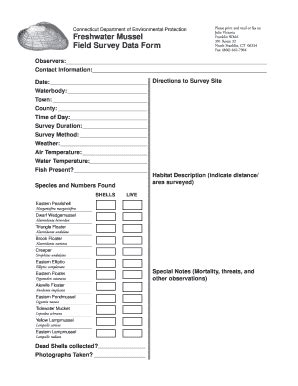 Fillable Online CT Freshwater Mussel Field Survey Data Form Freshwater ...