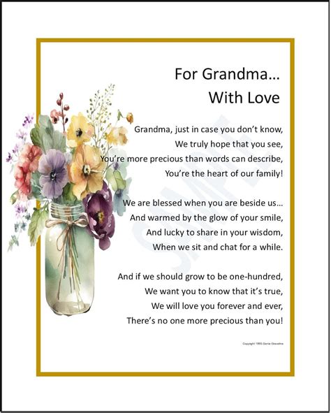 Grandma Grandmother Poem Print Verse Saying Gift Present Thank-you ...
