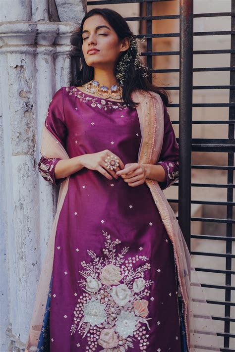Purple Gulaab Embroidered Sharara Set – Ivory by Dipika