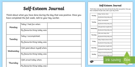 Self-Esteem Journal Young People & Families Case File Recording Planning