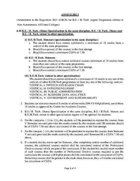 Annexure I - BE Honours & Minor degree with Classification-1 - ANNEXURE ...