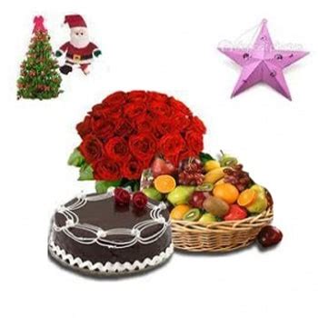 Send 24 Pcs Red Rose Flowers Bouquet Fruit Basket Online | Phoolwala