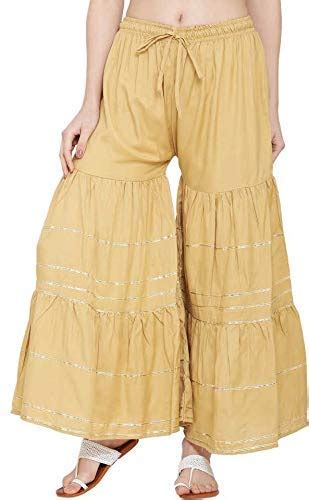 kavya Women's Loose Fit Sharara Pants (Beige_Sharara_Beige_Free Size ...