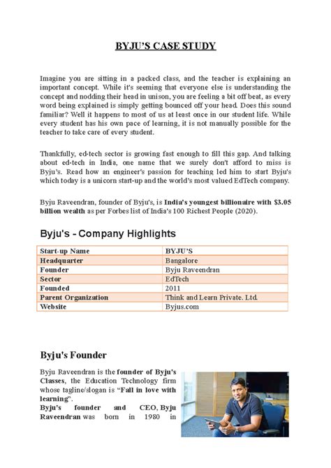 Material For Byju's Case Study - BYJU’S CASE STUDY Imagine you are ...