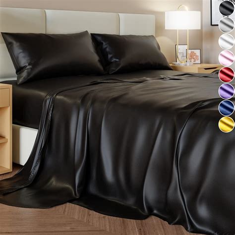 Satin Sheets King Size (4 Pieces, 8 Colors), Silky Satin Sheet Set ...