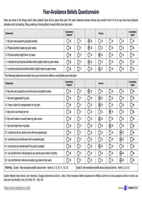 Fear Avoidance Beliefs Questionnaire & Example | Free PDF Download