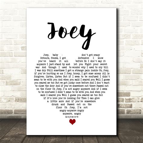 Concrete Blonde Joey White Heart Song Lyric Wall Art Print - Song Lyric ...