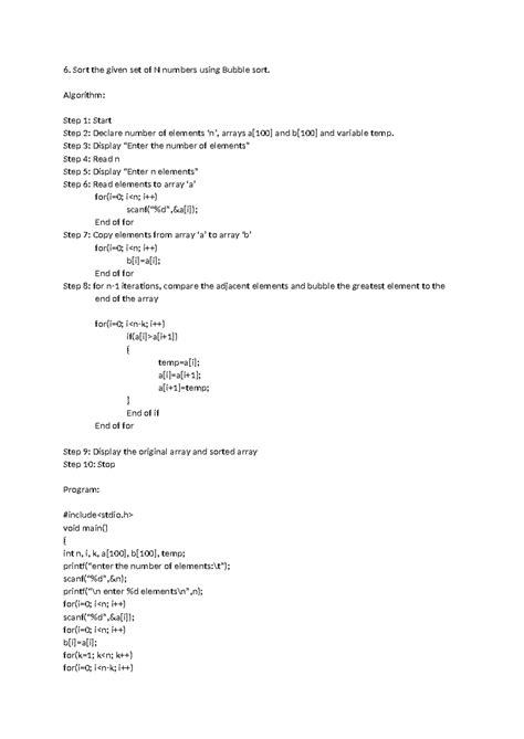Lab programs, practice C-programming - Sort the given set of N numbers ...