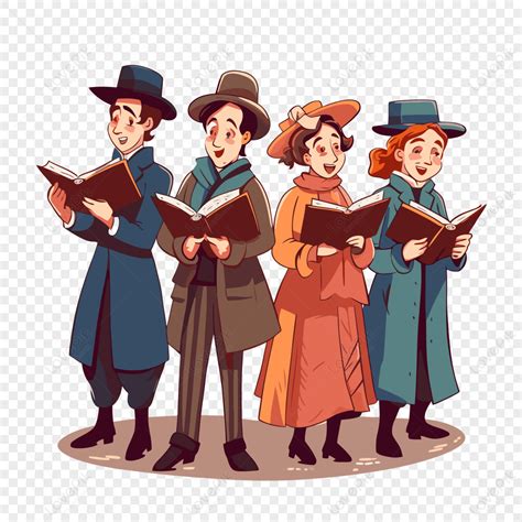 Christmas Carolers Vector,in The Style Of Colored Cartoon Style,christmas Carols,sticker PNG Hd ... - drawing of xmas carolers