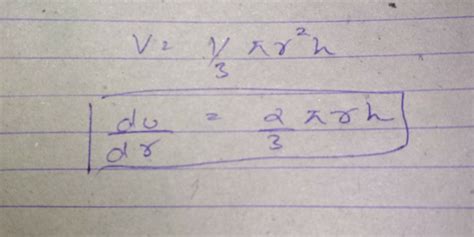 Find the rate of change of volume of a cone w.r.t. its radius, when the ...