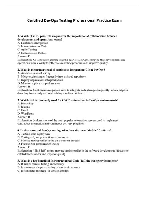 Certified DevOps Testing Professional Practice Exam - Computers - Stuvia US