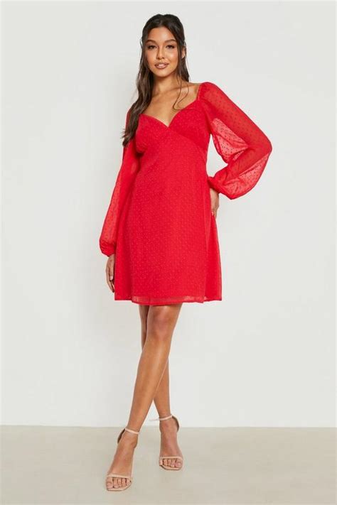 Dobby Blouson Sleeve Skater Dress | boohoo UK